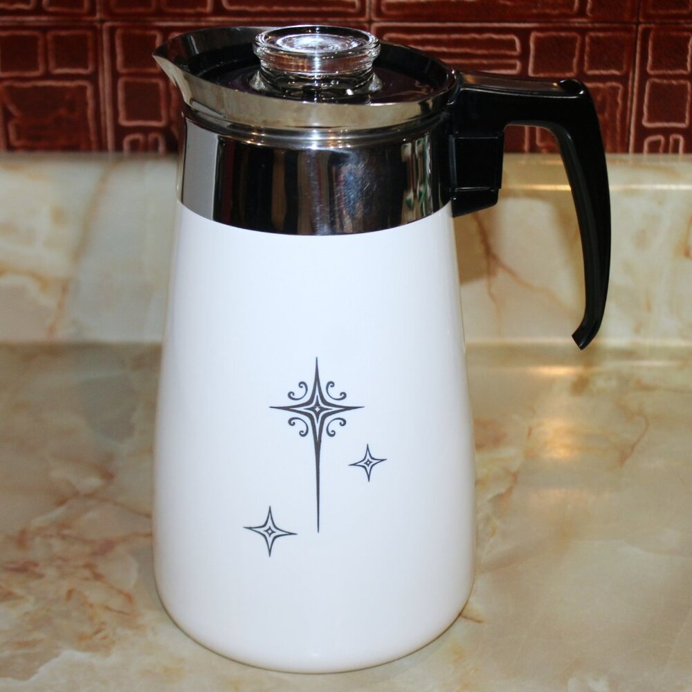 Vintage CorningWare Black Starburst 9 Cup Percolator Coffee Pot